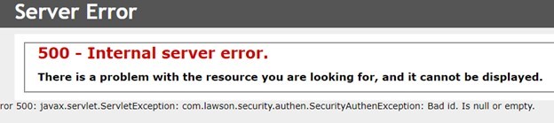 505 – Internal server error when accessing Lawson Inbasket